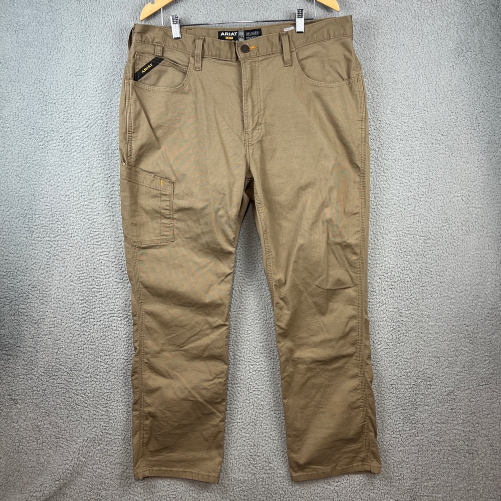 Ariat Rebar M4 Relaxed Straight Work Pants Mens 38x32 Field Khaki Canvas Utility